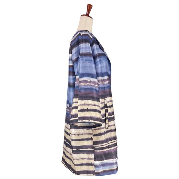 CHICO'S NWT Satin Shantung Topper 3/4 Sleeve Jacket Watercolor Stripe Sz 2 L/12 - Picture 7 of 10